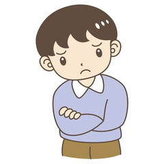 首を傾げて疑問を感じる男の子のキャラクター