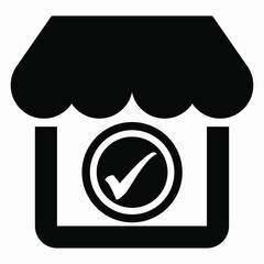 OK and shop icon. Proof of purchase. Good supermarket icon. Best product icon. Vector icon.