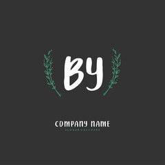 B Y BY Initial handwriting and signature logo design with circle. Beautiful design handwritten logo for fashion, team, wedding, luxury logo.