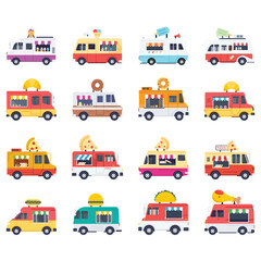 Flat Vector Icons Pack Of Food Vans