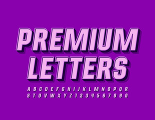 Vector Violet Premium Alphabet Letters and Numbers. 3D Trendy Font