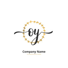 O Y OY Initial handwriting and signature logo design with circle. Beautiful design handwritten logo for fashion, team, wedding, luxury logo.