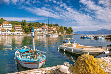 Scenic view of Kassiopi marina, Corfu, Greece - obrazy, fototapety, plakaty