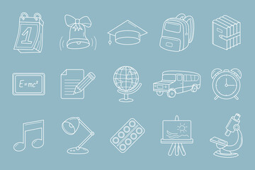 School Icons set - Vector outline symbols of education accessories for the site or interface