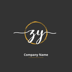Z Y ZY Initial handwriting and signature logo design with circle. Beautiful design handwritten logo for fashion, team, wedding, luxury logo.
