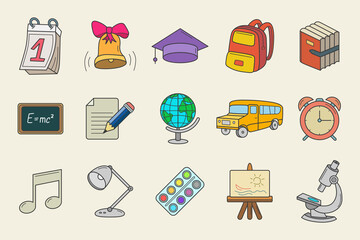 School Icons set - Vector color symbols of education accessories for the site or interface