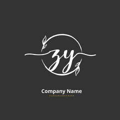 Z Y ZY Initial handwriting and signature logo design with circle. Beautiful design handwritten logo for fashion, team, wedding, luxury logo.