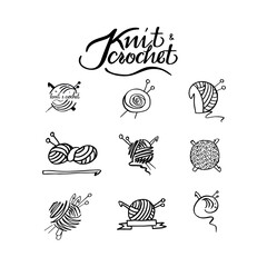 Knit and crochet icon  lable set