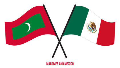 Maldives and Mexico Flags Crossed And Waving Flat Style. Official Proportion. Correct Colors.