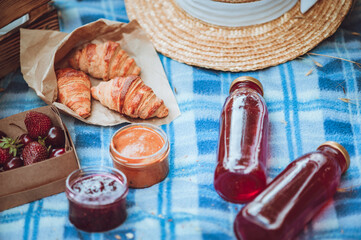 outdoor picnic in French style. Selective soft focus