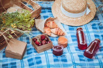 outdoor picnic in French style. Selective soft focus