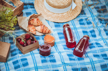 outdoor picnic in French style. Selective soft focus