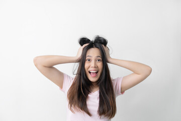 Fototapeta premium Beautiful asian woman, she is feeling chaotic.