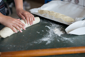 Making of fresh, homemade bread.