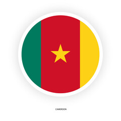 Cameroon circle flag with shadow on white background. Cameroon sticker flag icon isolated on white background.