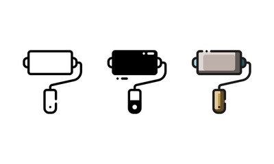 Paint roller icon. With outline, glyph, and filled outline style
