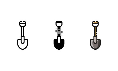 Shovel icon. With outline, glyph, and filled outline style