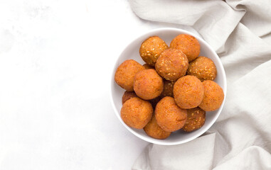 Middle Eastern cuisine concept. Falafel on a white background. Copy space