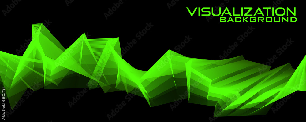 Poster Visualization tech abstraction with green lines on black. Vector graphics