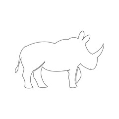 Abstract outline African rhino Silhouette. Line illustration isolated on white background..