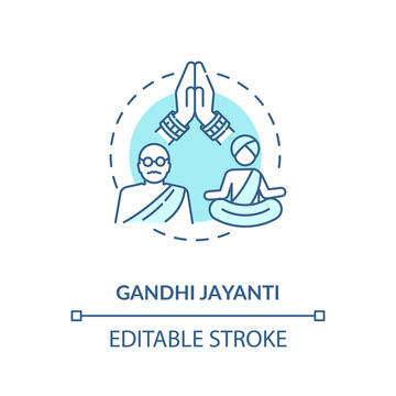 Gandhi Jayanti Concept Icon. Indian Holiday, Mahatma Gandhi Commemoration Idea Thin Line Illustration. International Non Violence Day. Vector Isolated Outline RGB Color Drawing. Editable Stroke