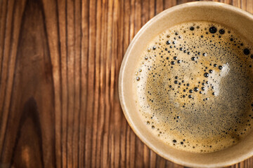 Hot black coffee in cup