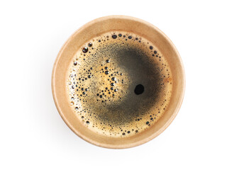 Hot black coffee in cup