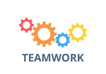 Teamwork vector. Management and business concept. Gear icon.