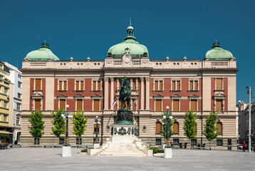 Fototapeta na wymiar Belgrade, Republic Square, National Museum, Prince Michael sculpture