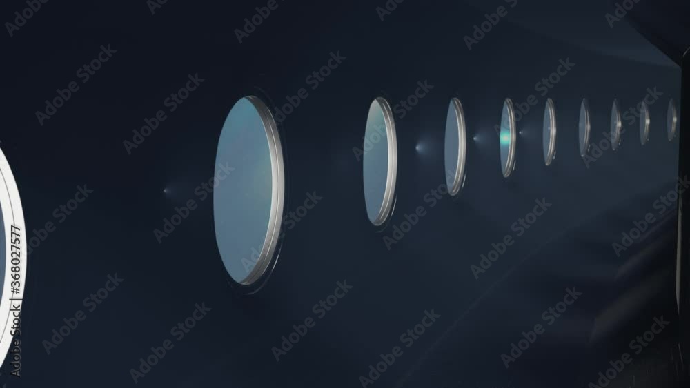 Wall mural huge illuminator's of an unknown spaceship interior at an empty galaxy. 3d iss animation in 4k.