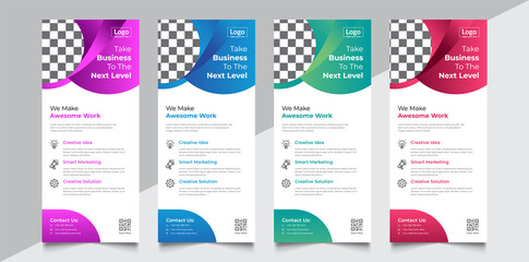 Roll up banner design, x-banner, flag-banner, Corporate banner, Stand banner, Poster, Brochure, 4 color variation, flat template, creative concept, abstract background, pull up, Layout Background