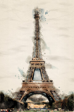 the Eiffel Tower in Paris, expressed in watercolors.