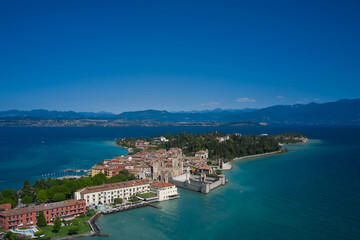 Sirmione, Lake Garda, Italy. General aerial view of the historic city of Sirmione