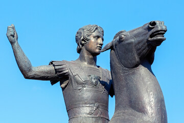 Close up of the equestrian statue of Alexander the great. Its located on the corner of Amalias and Vasilissis Olgas Avenue in central Athens. Greece