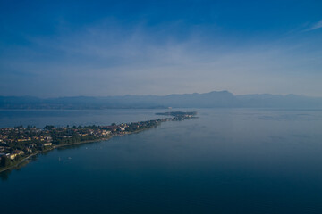 Sirmione Peninsula, Lake Garda, Italy. Aerial view.