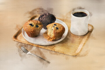 paint watercolors under the theme of coffee and muffins.