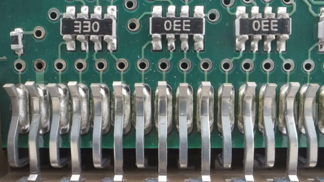 The capacitors and the chips on the circuit board
