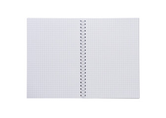 Blank spiral white squared notebook, paper isolated on white background.