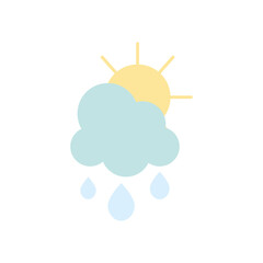 rainy cloud and sun icon, flat style