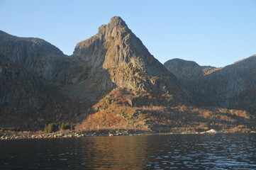 Obraz premium Autumn colors on the mountains and in the fjords of Lofoten Norway