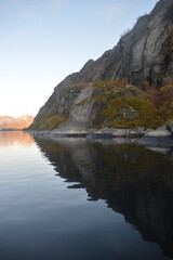 Autumn colors on the mountains and in the fjords of Lofoten Norway