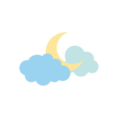 weather concept, half moon and clouds icon, flat style