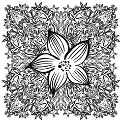 Ornament of Orchid flowers with leaves buds black and white for coloring print Orchid for decoration of books magazines Wallpaper