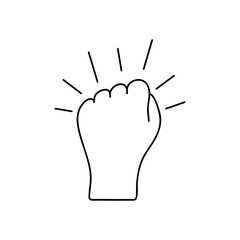 protesting concept, hand with closed fist and decorative sunburst, line style