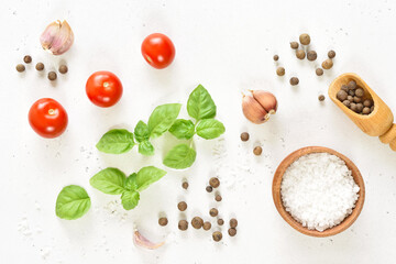 Fresh tomatoes, basil and spices