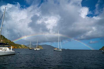 archipelago of Guadeloupe island of Saints, view of rainbow on the sea