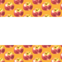 Watercolor hand-drawn frame with fresh red apples.