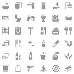 Bathroom Icons. Gray Flat Design. Vector Illustration.