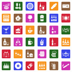 Bar Icons. White Flat Design In Square. Vector Illustration.