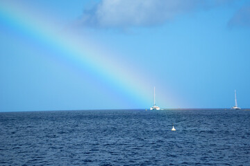 archipelago of Guadeloupe island of Saints, view of rainbow on the sea